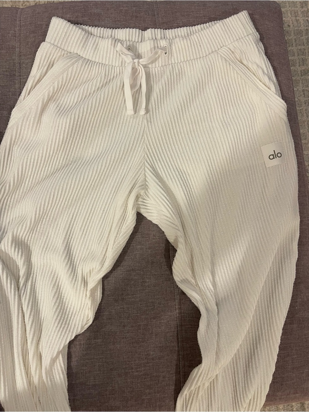 ALO Yoga Cream Ribbed hoodie set Sweatpants and hoodie small - Picture 7 of 11